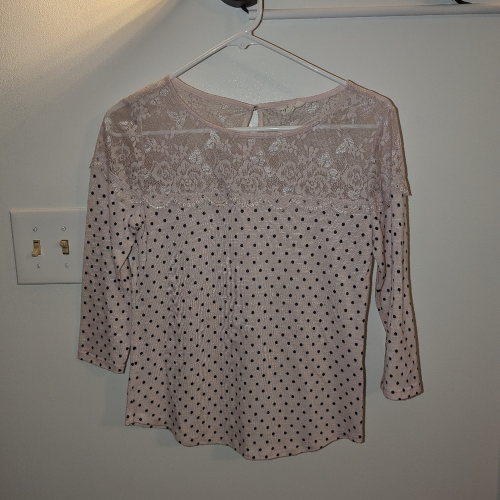Pink Polka Dot Lace Top